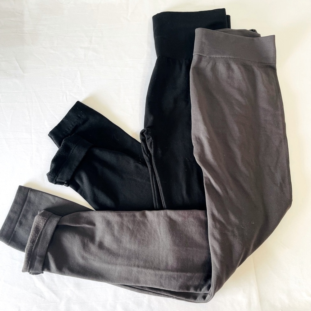 Black & Gray Plus Size Fleece Leggings (Bundle)